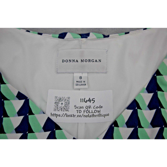 Donna Morgan Dress Womens 8 Green Blue Geo Print Sleeveless Casual Outfit - Picture 2 of 14